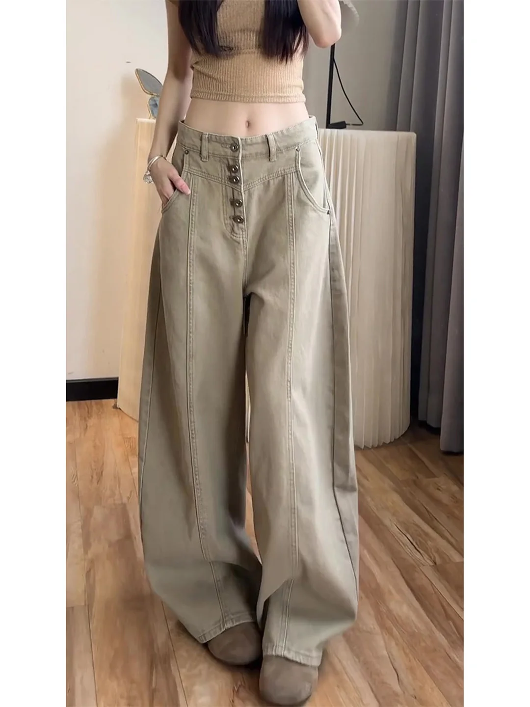 

High Waist Loose Fit Skinny Denim Jeans Women's Summer 2026 American Style Pear Shape Body Wide Leg Jeans Casual Pure Color