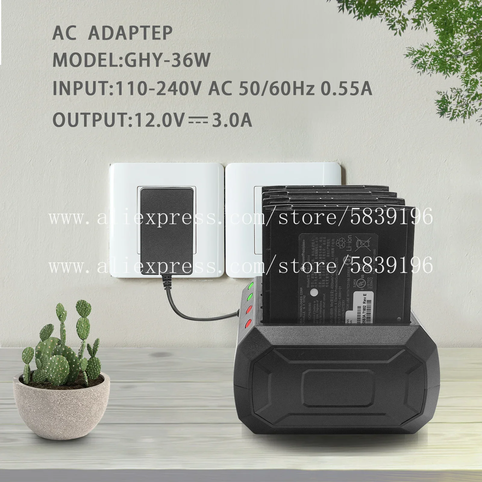 4-Slot Battery Charger Cradle w/ Adapter for Zebra Symbol TC51 TC56 TC52 TC57