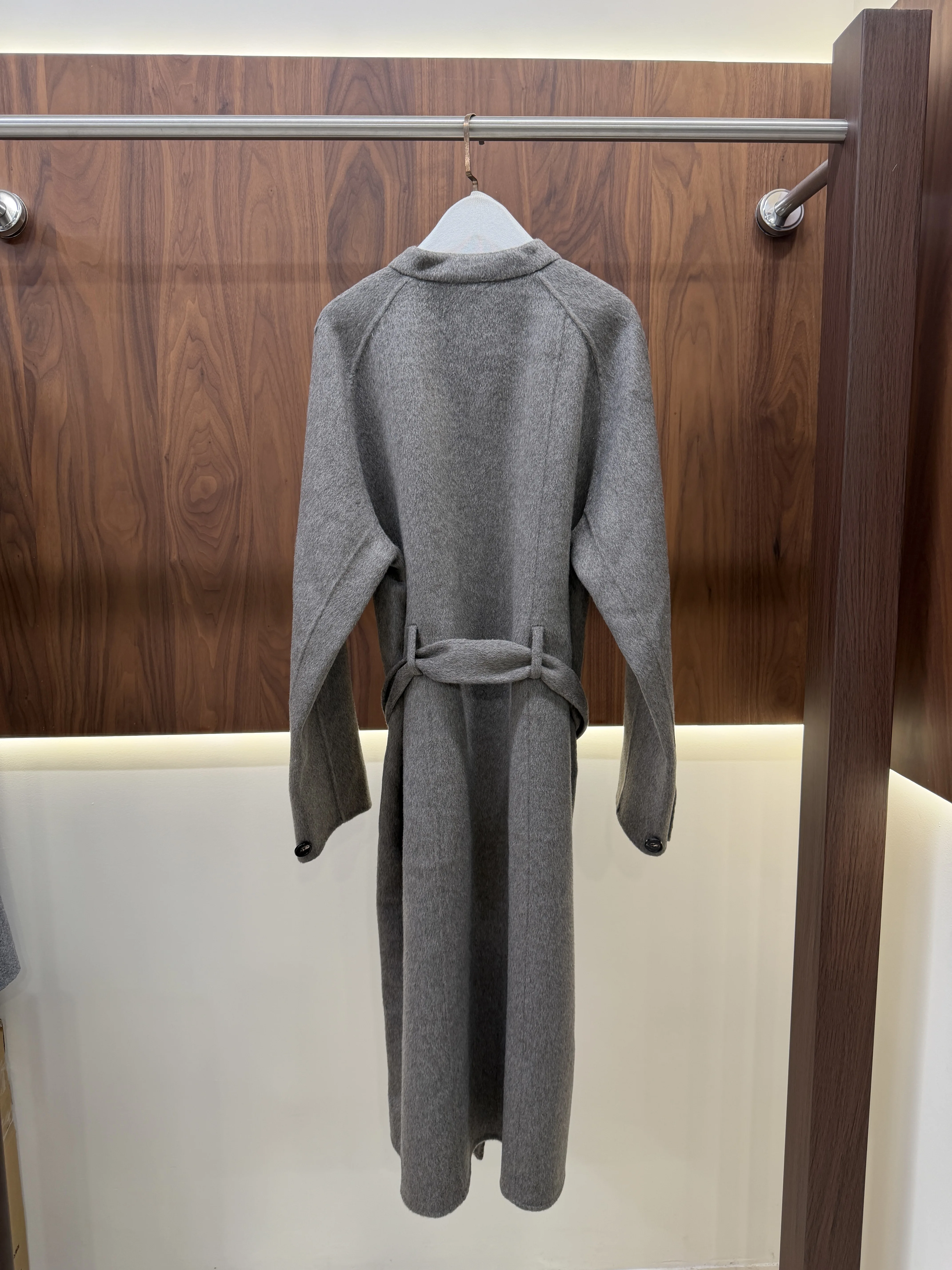 Women's Autumn Long Wool-Blend Coat with Stand Collar and Tie-Waist