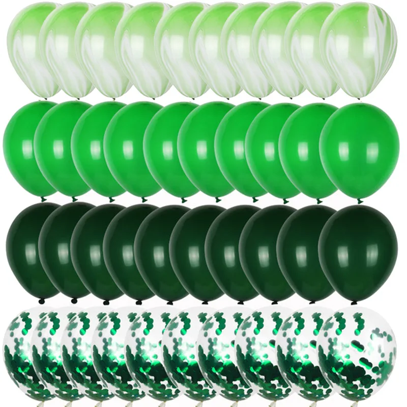 40pcs Green Balloons Set Metallic Chrome Confetti Balloon Jungle Safari Animal latex ballon Birthday Party Decorations Kids Boy