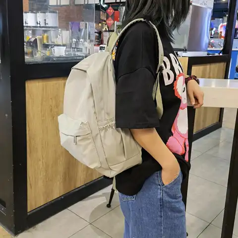 Daily Large Capacity Travel Students School Backpacks Ladies Pure Color Shoulder Knapsacks Nylon Zipper Shopping Rucksacks