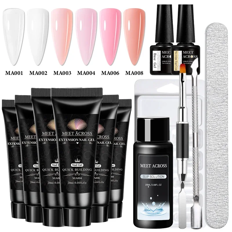MEET ACROSS 13Pcs/Set 20ml Nail Extension Gel Quick Buliding Gel Nail Art Tools Finger Extend Acrylic Solution Gel Polish Kit