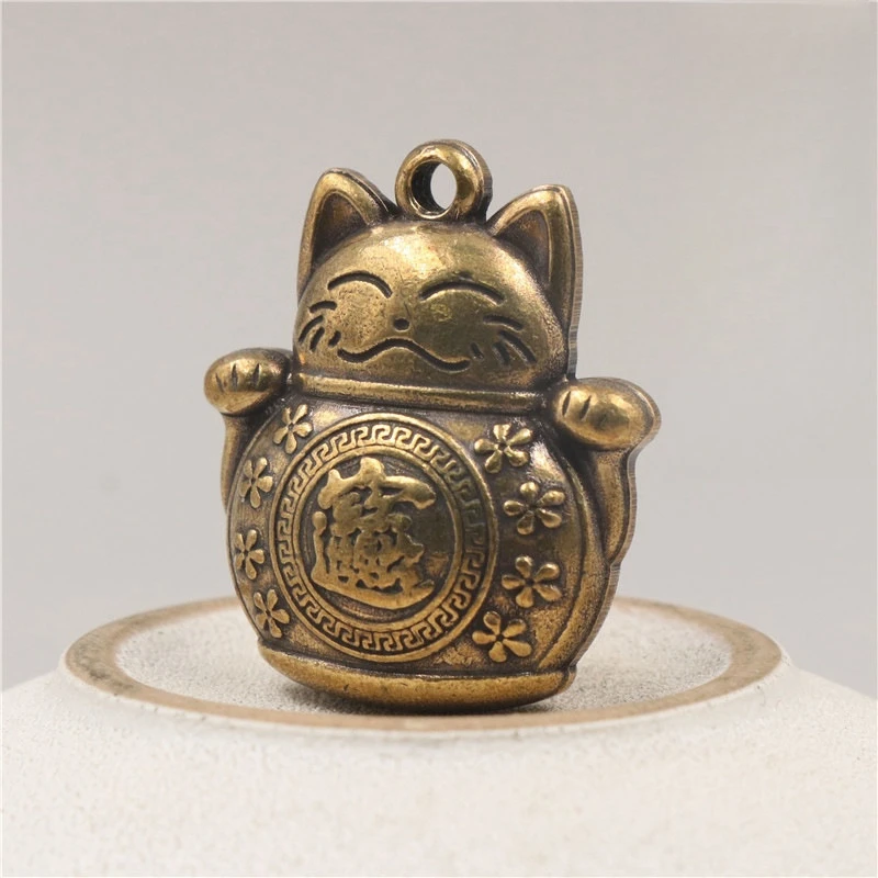 

Brass Solid Cartoon Lucky Cat Car Keychain Pendant