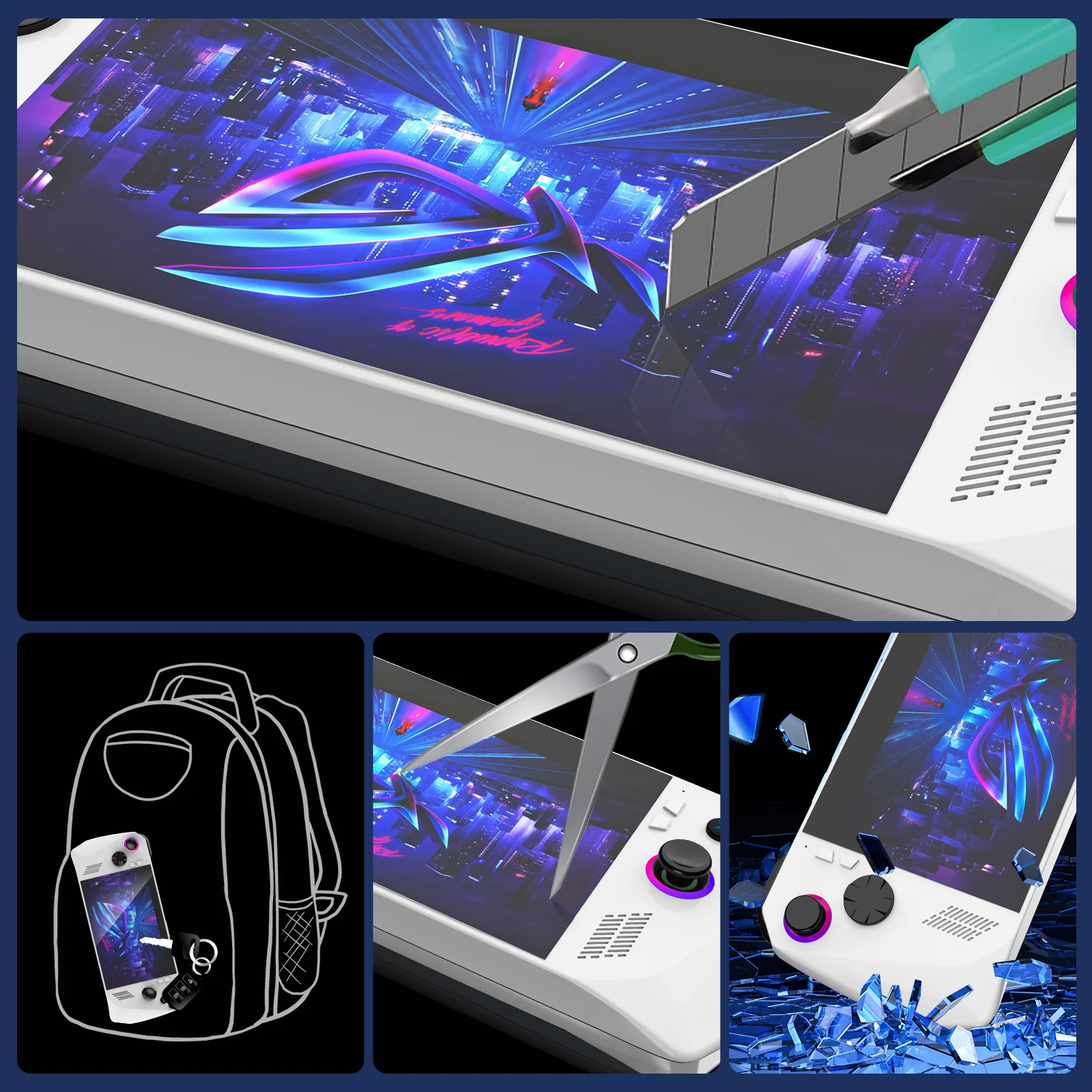 For ROG Ally Tempered Film HD Anti-Explosion Anti-Blue Light Full Screen Protective Film For ROG Ally Film Tool Accessories