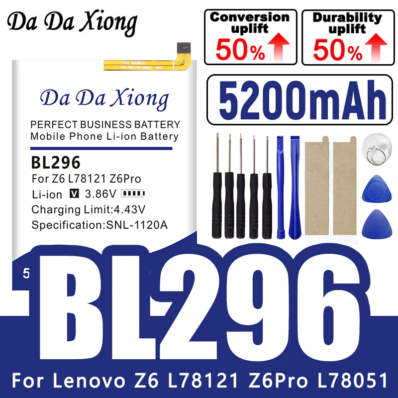 

Аккумулятор DaDaXiong BL296 5200 мАч для Lenovo Z6 L78121/Z6Pro L78051 + инструменты