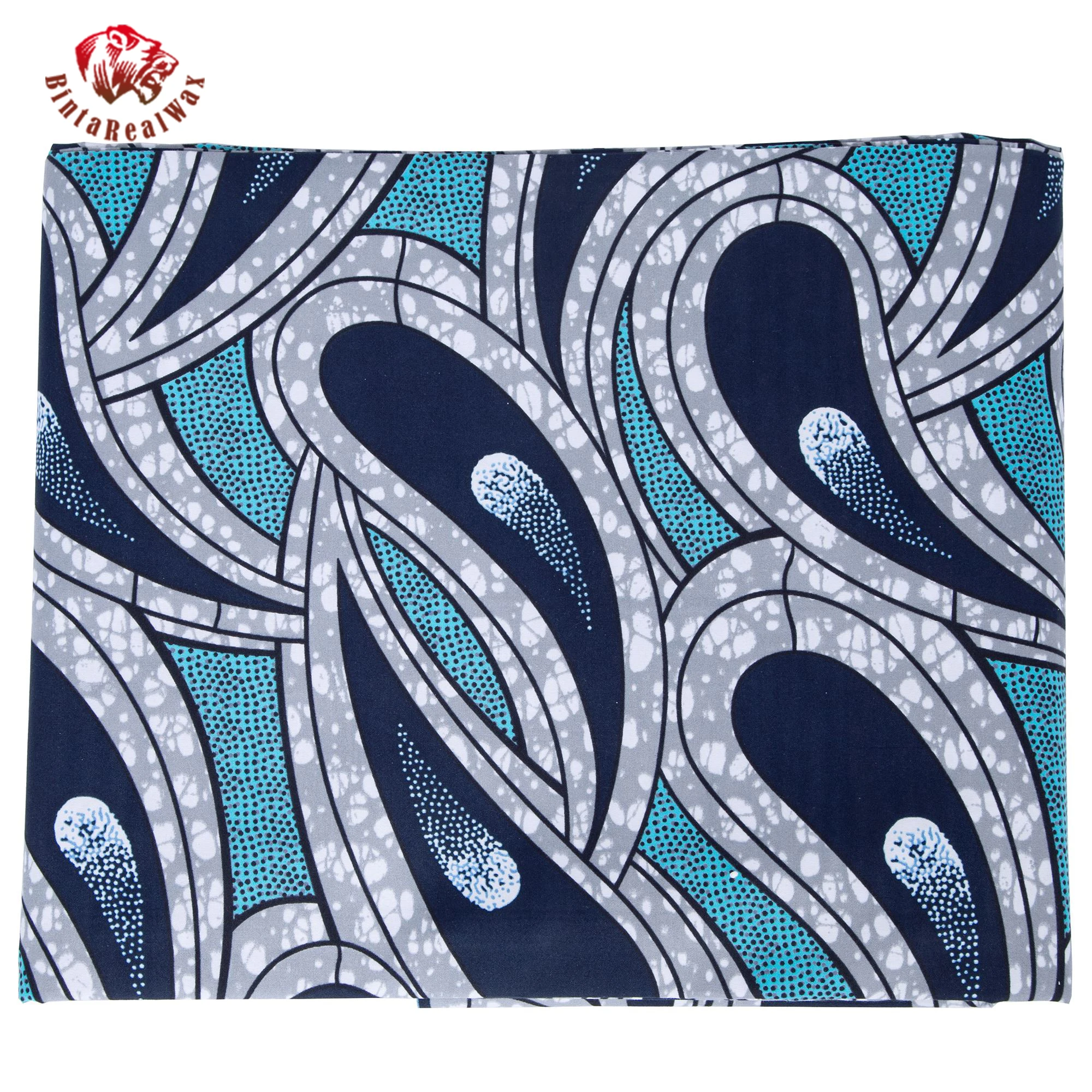 African Ankara Wax Fabric 6Yards – Blue Paisley Design  Wedding Dresses & Dashiki – DintaRealwax Authentic FP6698 view 6