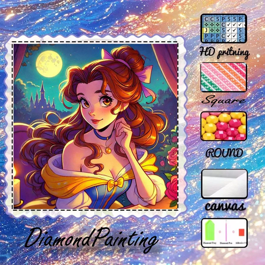1 Stück - Potdemiel-5D-DIY - Beflockter Stoff - Spezialbohrer - Diamantmalerei-Set - Prinzessin, Schloss - Diamantkunst