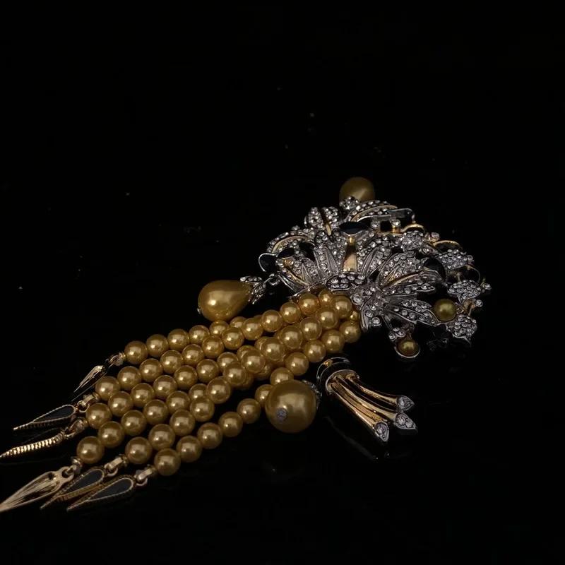 Broche de luxe à franges de perles pour femmes, Style palais rétro, fleur, nouveau charme de styliste, incrusté de Zircon, broche de Banquet pour femmes