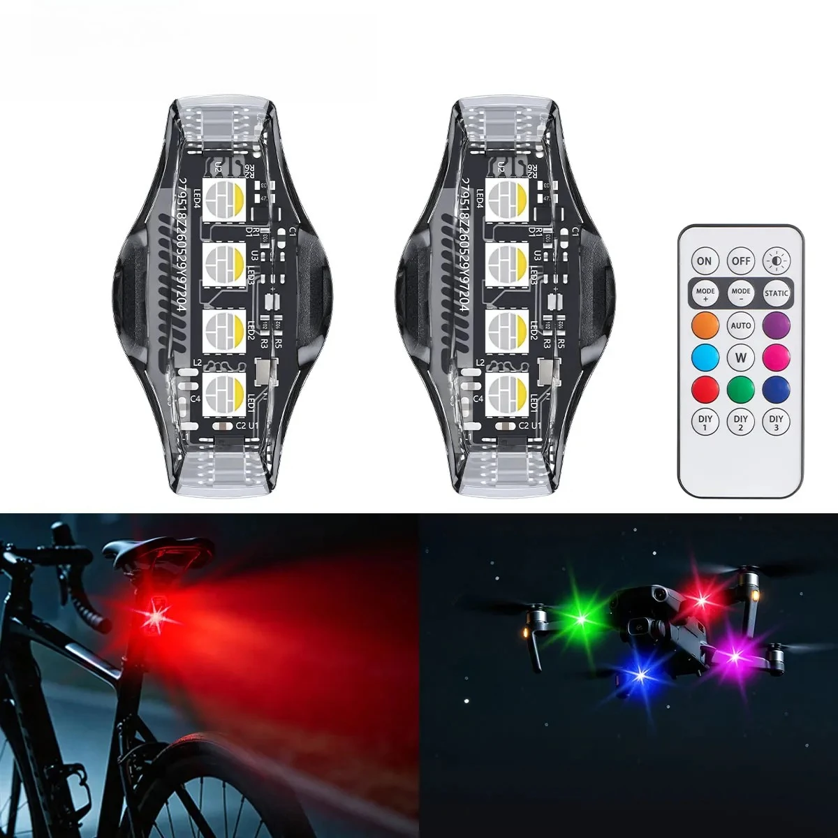 RGB UTV Drone Strobe Light Mini LED ATV Anti-Collision Bike Aircraft Night Flying Flashing Motorcycle Car Warning Signal Light