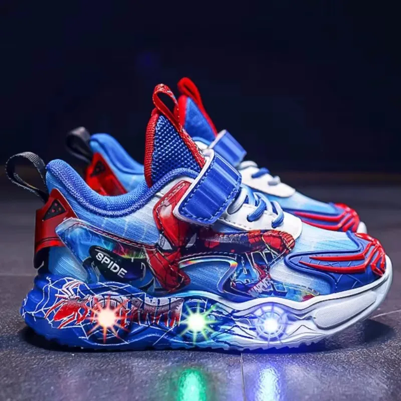 Disney chłopięce buty LED jesienne dziecięce siatkowe codzienne buty sportowe Cartoon oddychające jasnoniebieskie buty trampki rozmiar 27-37