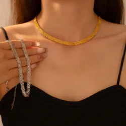 40cm Gold Color Stainless Steel Charm Necklace For Women Men Woven Mesh Chain Collar Choker Hip Hop Unisex Neck Jewelry