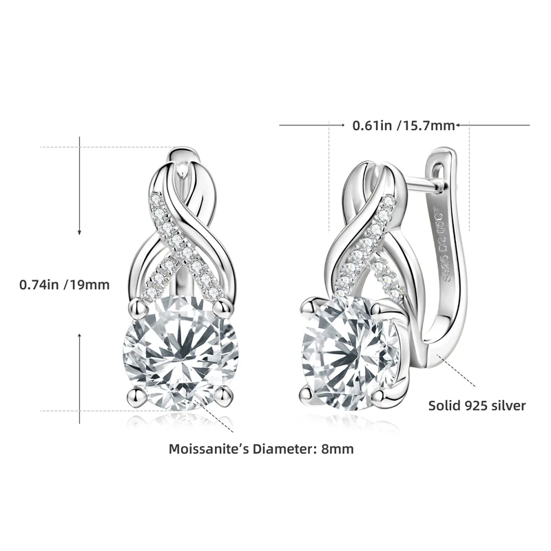 OXTAO 925 Sterling Silver Moissanite Infinity Hoop Earrings for Women 14K Gold Plated Wedding Party Jewelry Christmas Gifts
