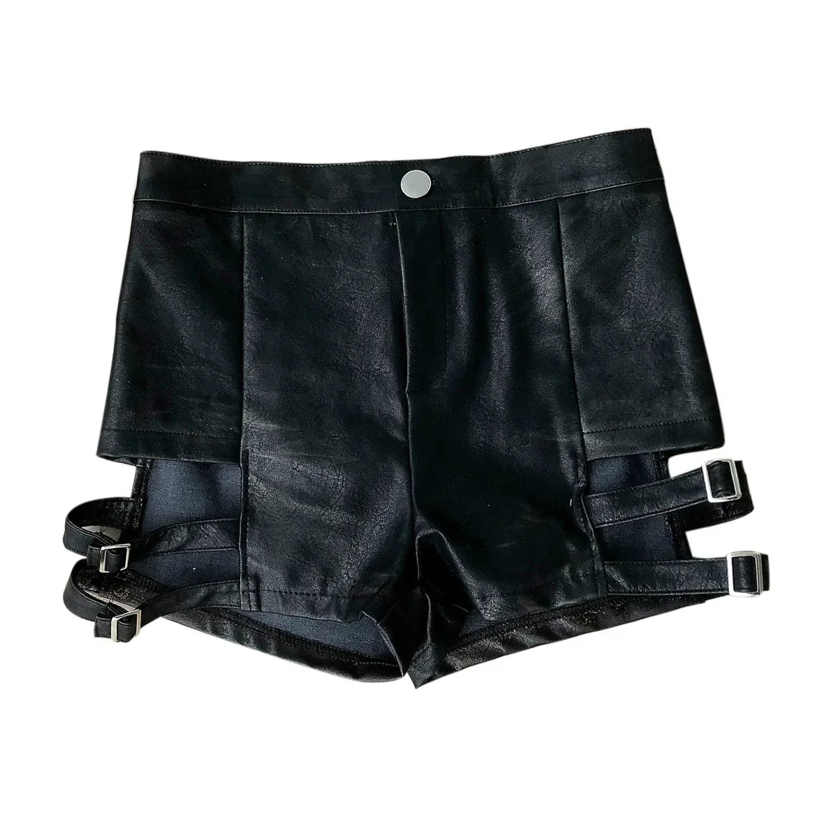 Womens Asymmetrical High Waist Gothic Dance Pu Leather Short Mini Bodycon Shorts