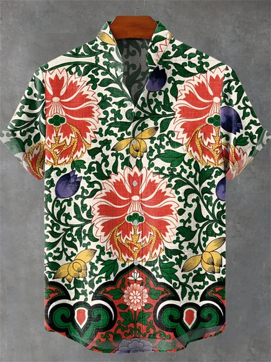 2025 new men's casual shirts, 3D printed shirts, men's linen shirts fashion print street trend