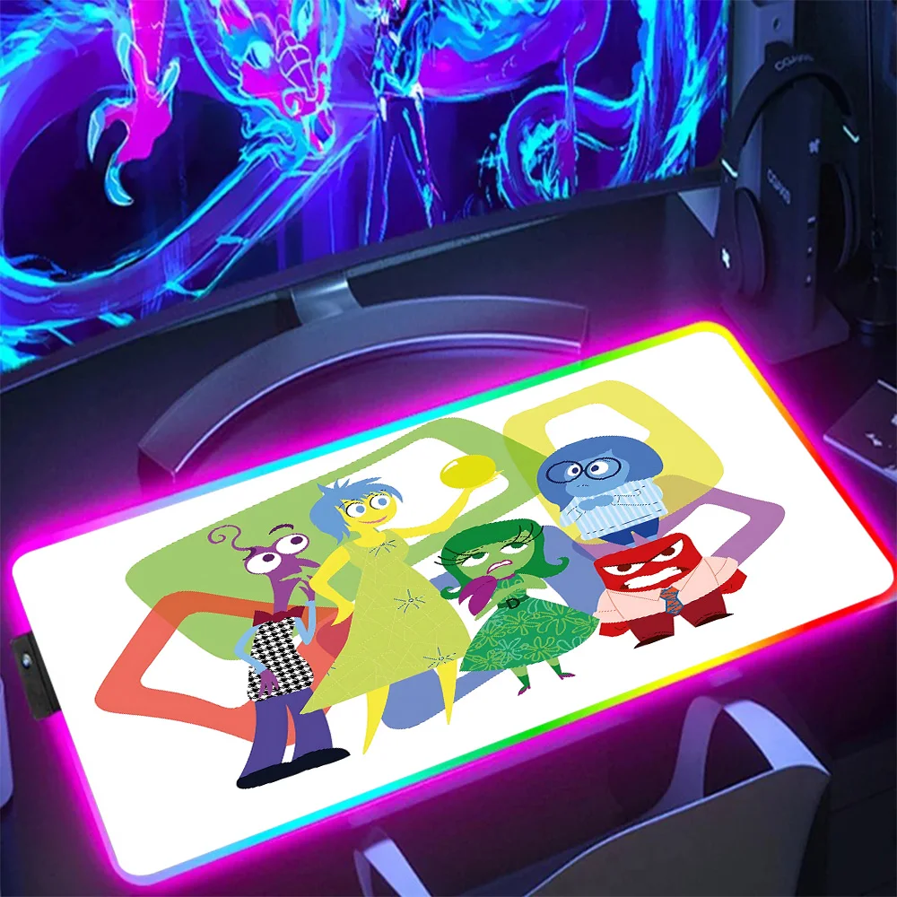 Inside Out 2 RGB Pc Gamer Keyboard Mouse Pad Mousepad LED Glowing Mouse Mats Rubber Gaming Computer Mausepad