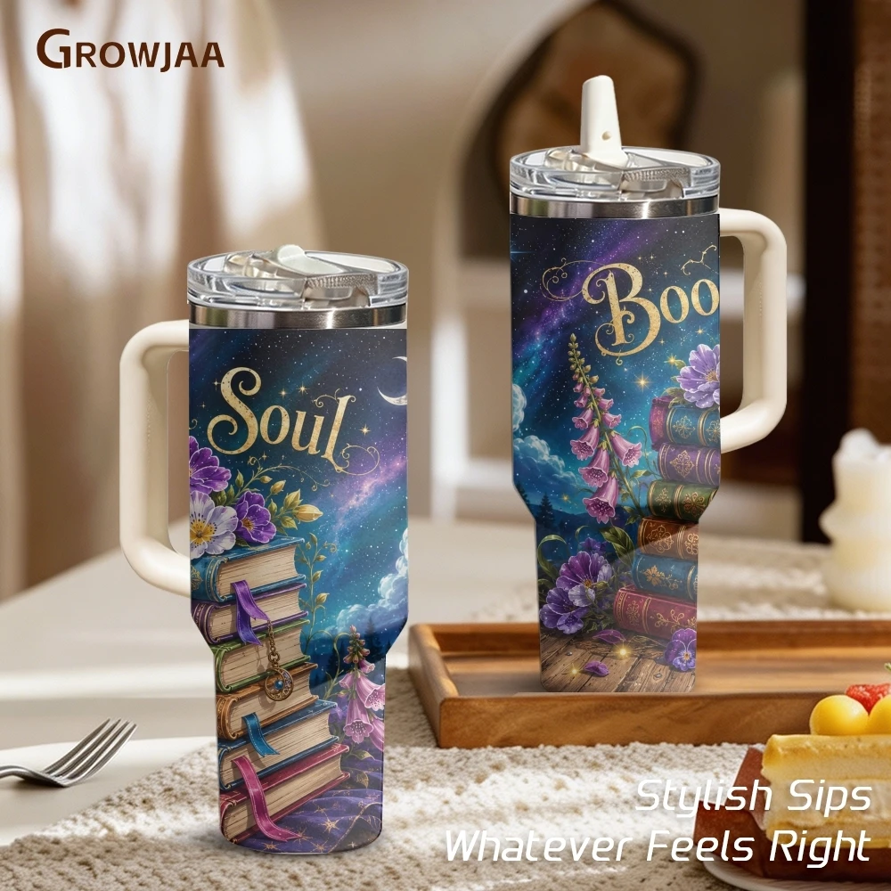 Magical Bookish Soul Vacuum Flasks 40oz 3rd Gen Vacuum Insulated Stainless Steel Tumbler Cup with Handle Straw Lid for Gifts