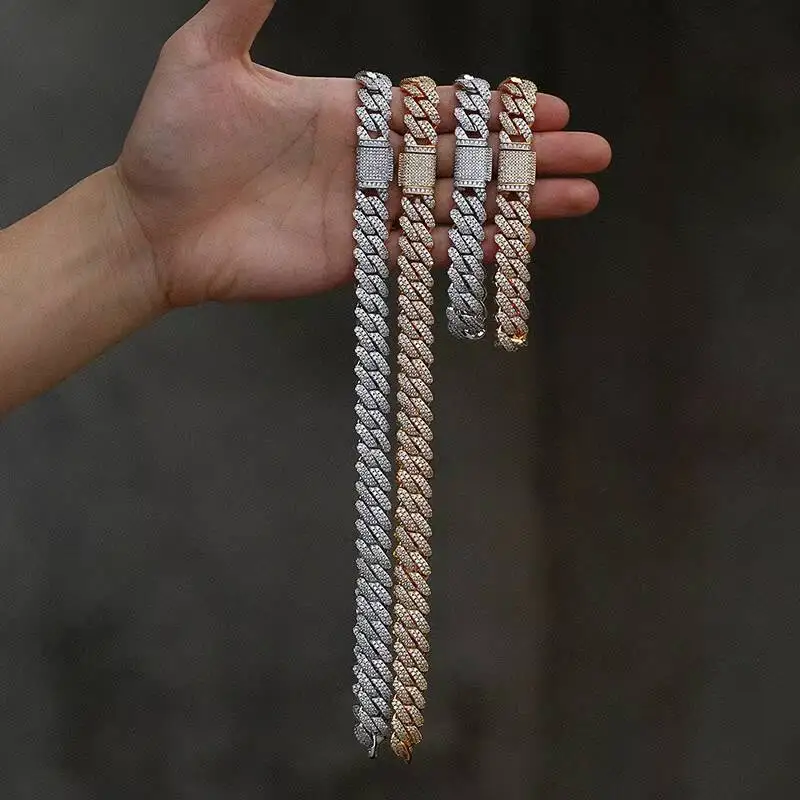 Luxury 14MM High Quality Moissanite Diamond Cuban Link Chain With Certificate Hip Hop 925 Silver Necklace Men Jewelry.