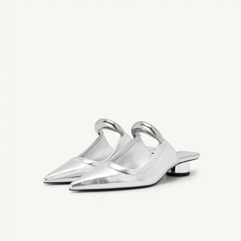 Women's Sandals 2025 New Women's Slingback Shoes Fashion Women's High Heels Medium Heel Pointed Toe Slope Sandals