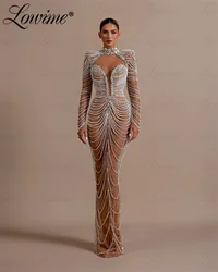 Dark Champagne Celebrity Dresses 2024 Full Pearl Beading Evening Gowns Customized Arabic Luxury Party Dress Mermaid Prom Dresses