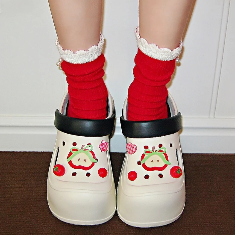 

Women Platform Clogs Cute DIY Apple Indoor Street Slippers Thick Sole Soft EVA Female Fashion Wedges Sandals Daily Walking Shoes