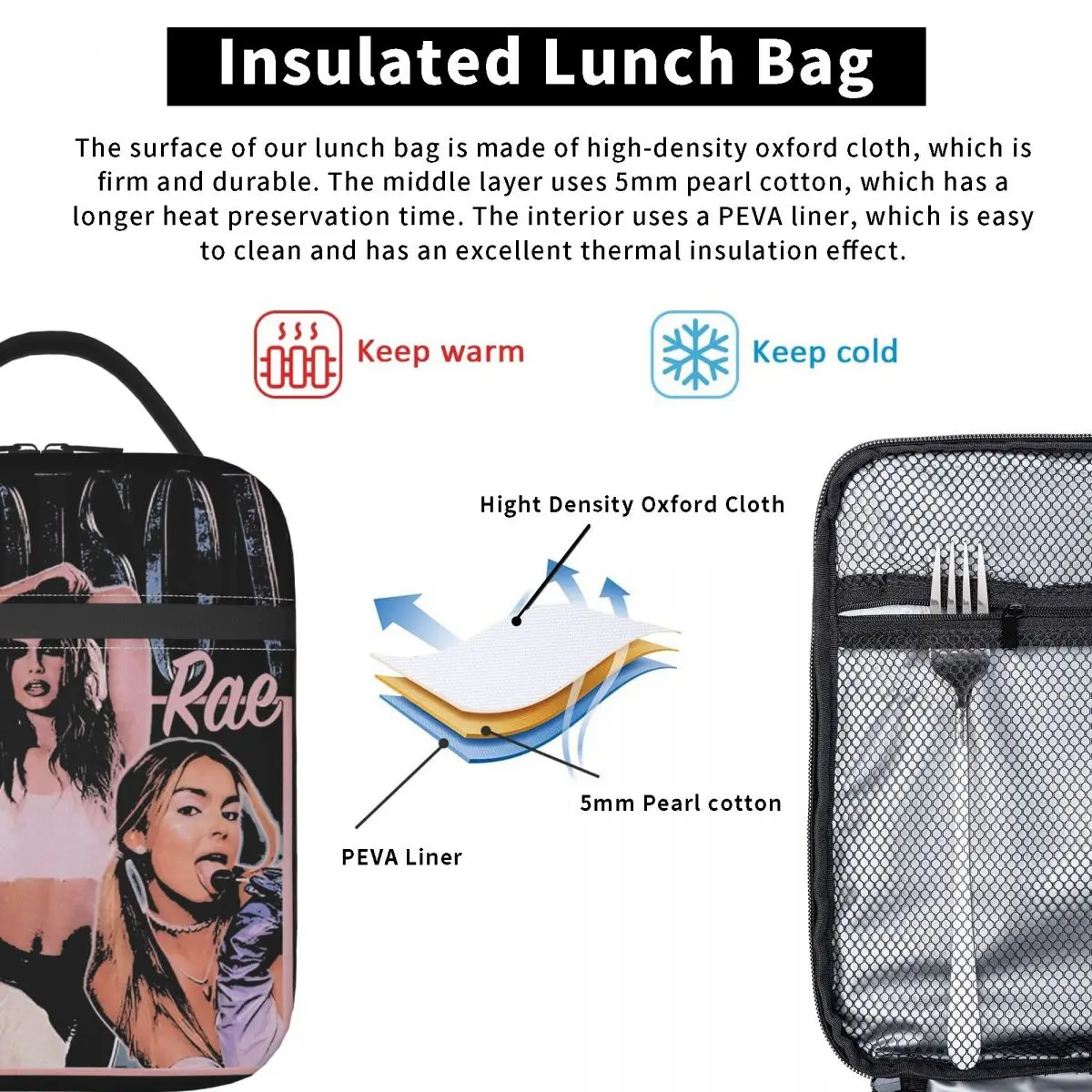 أديسون راي 2025 ألبوم جديد حقيبة الغداء صندوق غداء مريح الرجال السفر طباعة حقيبة للحفاظ على البرودة موضة أكسفورد الحرارية حمل حقائب اليد