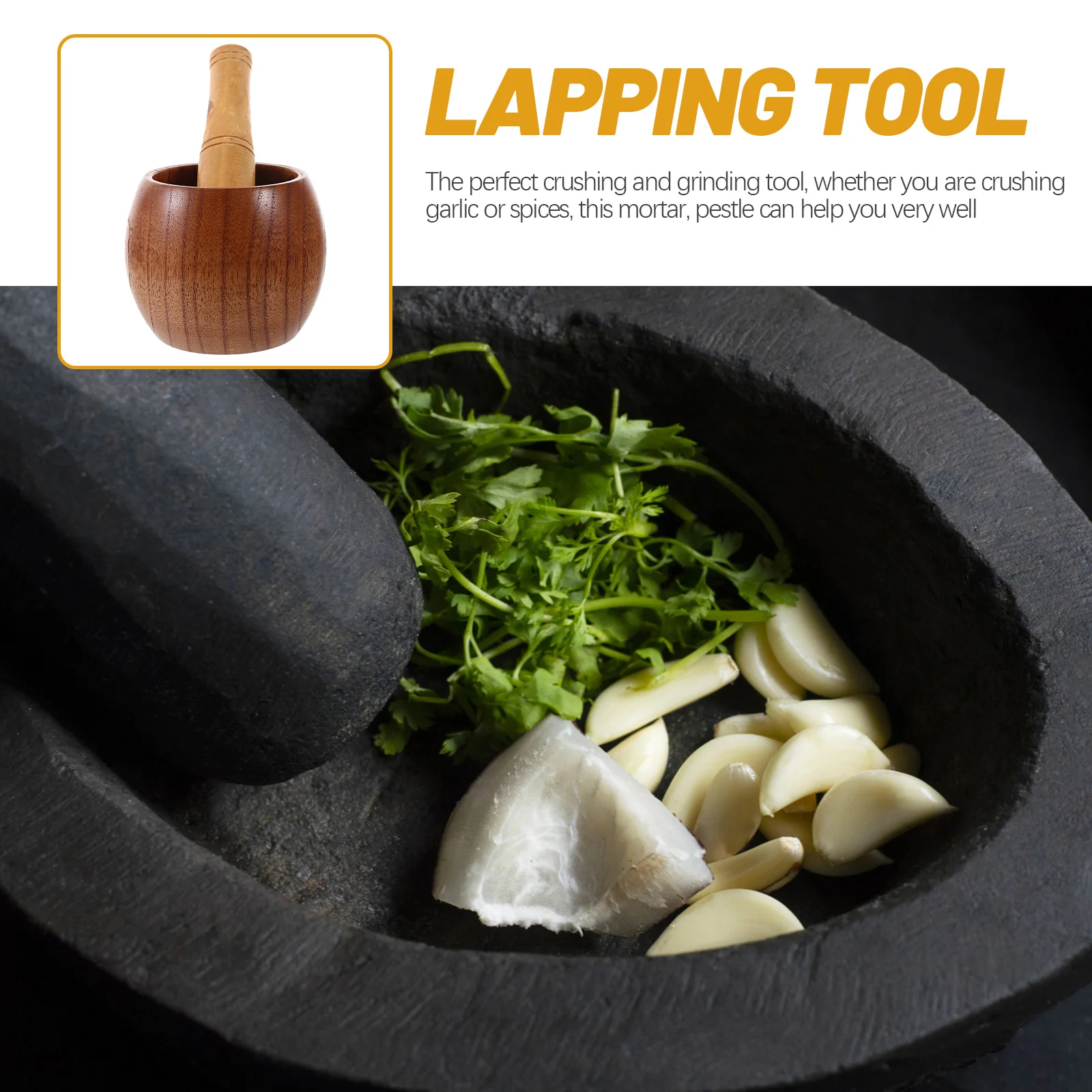 

1Set Wooden Mortar Pestle Garlic Masher Ginger Crusher Spices Grinding Bowl Kitchen Tool and Pestle Garlic Crusher