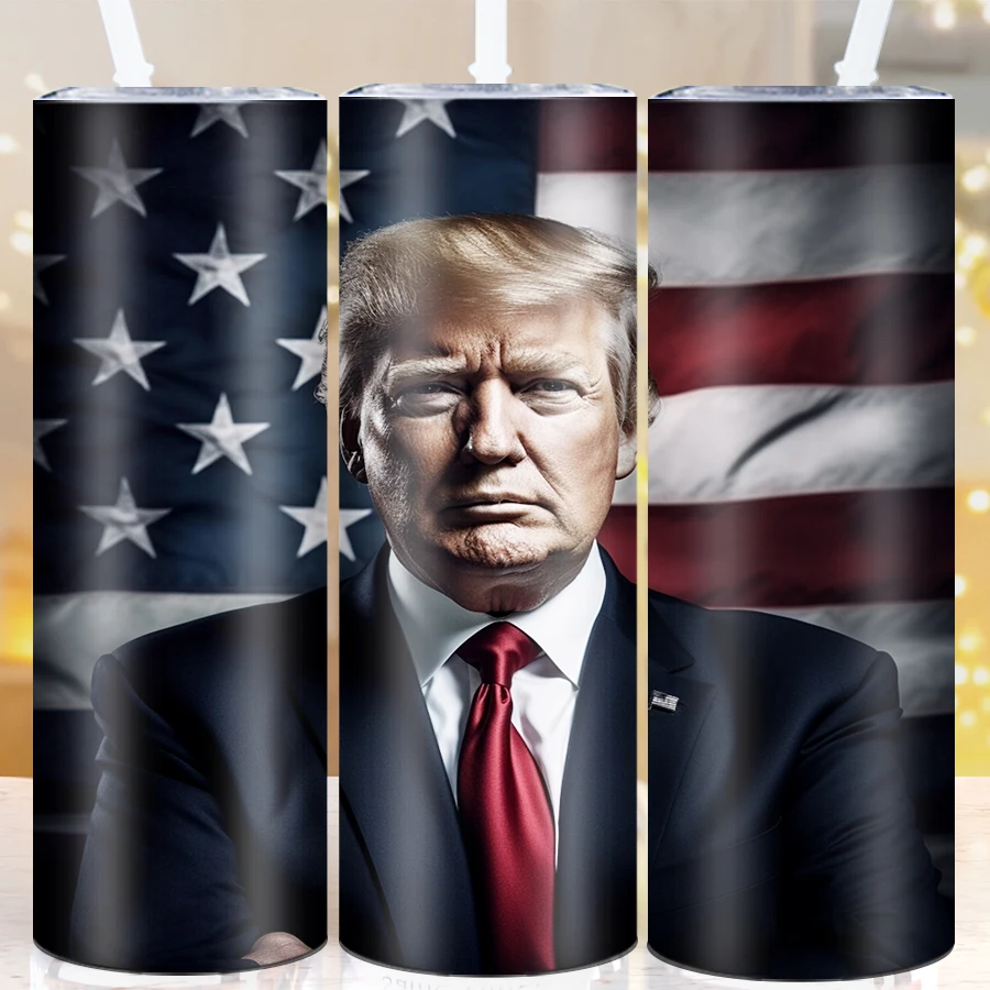 3D 프린트 트럼프용 스테인리스 스틸 텀블러, 빨대 뚜껑, 심리스 팽창 컵, 20oz, 축제 파티 용품,