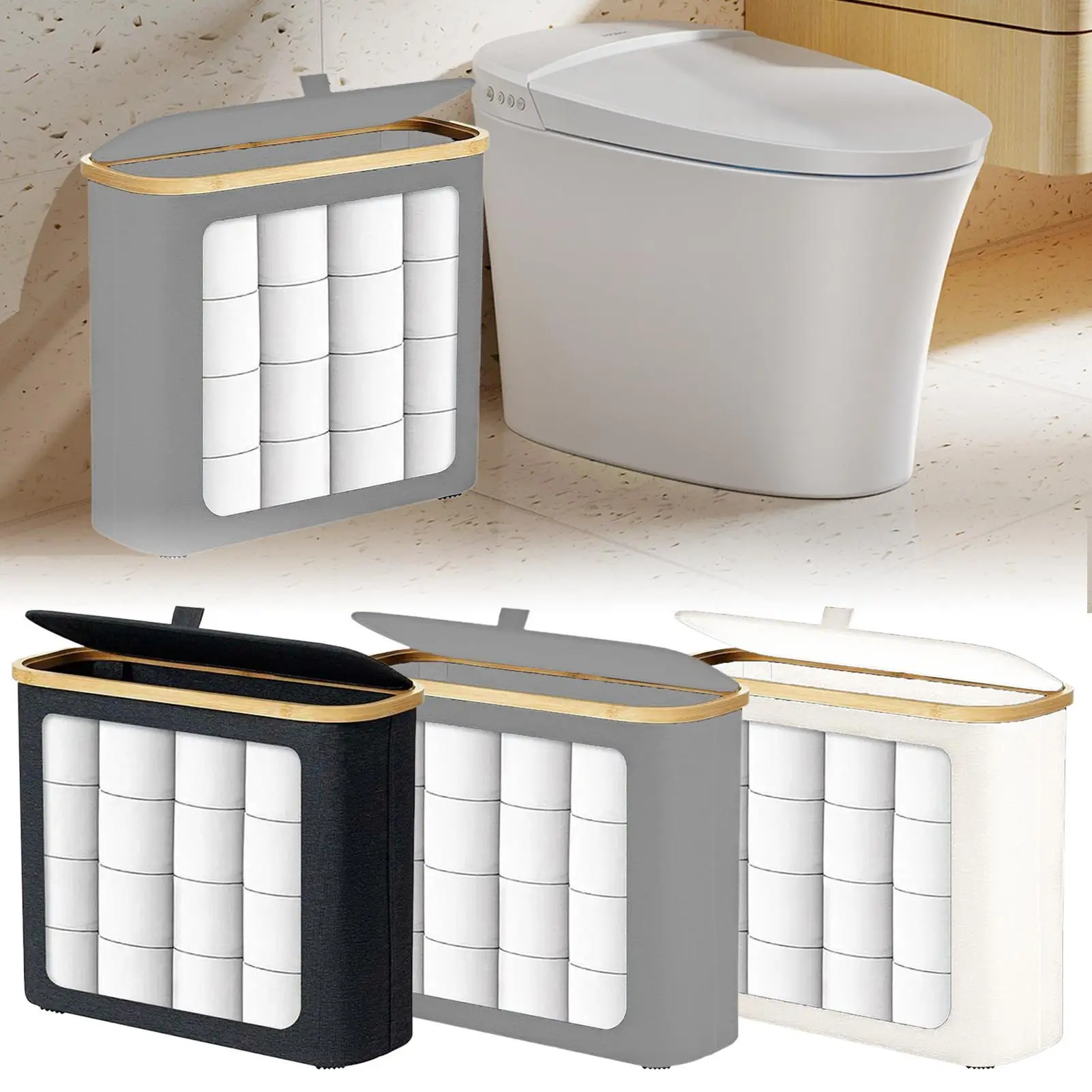 

Toilet Paper Storage Toilet Paper Holder Basket for 12 Rolls Large Container with Lid for Bathroom Tissue Restroom Corner