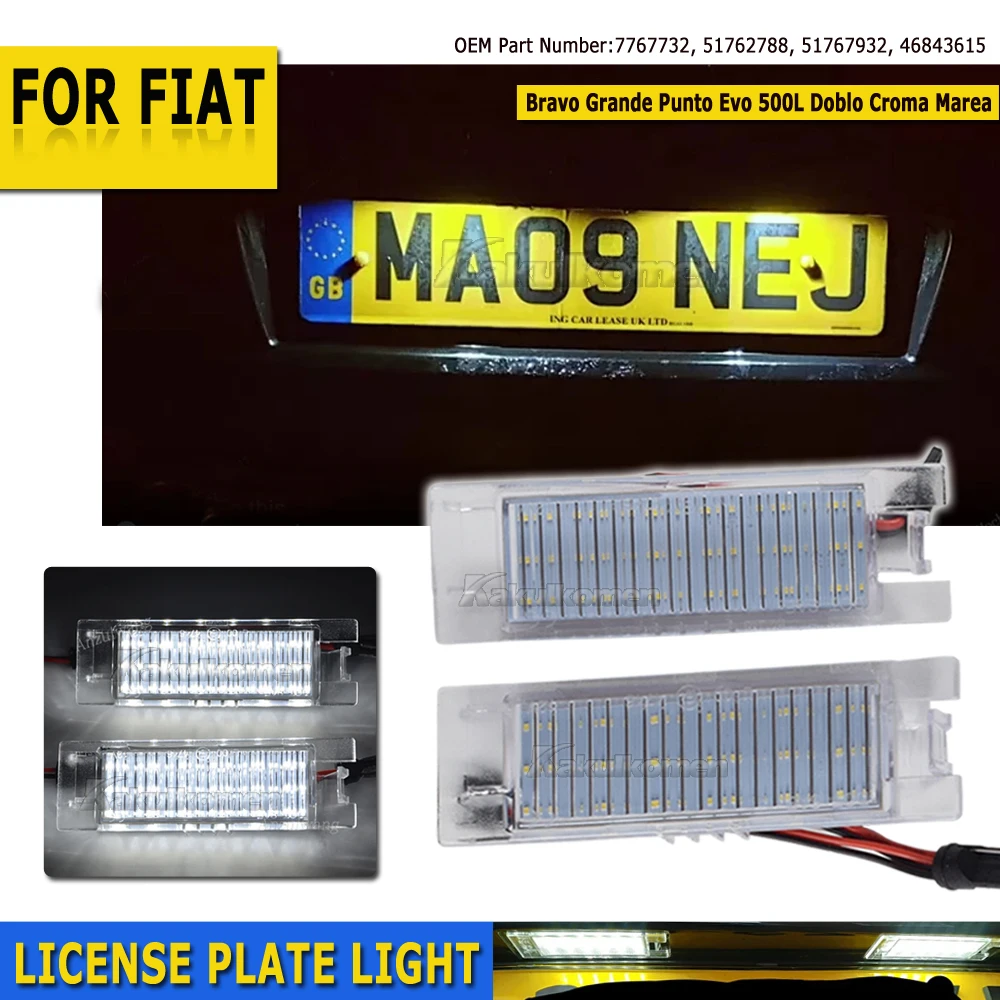 2x LED License Number Plate Light For Fiat Bravo Argo 2017-2019 Grande Punto Evo Siena 500L Doblo Croma Marea Tail Lamp Canbus