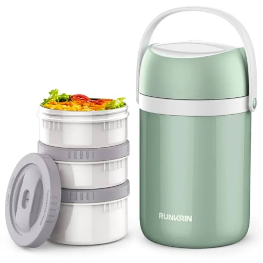 

Термос для еды на 64 унции, 3-уровневый, складной, сохраняет тепло до 6 часов, герметичный, без BPA, из нержавеющей стали