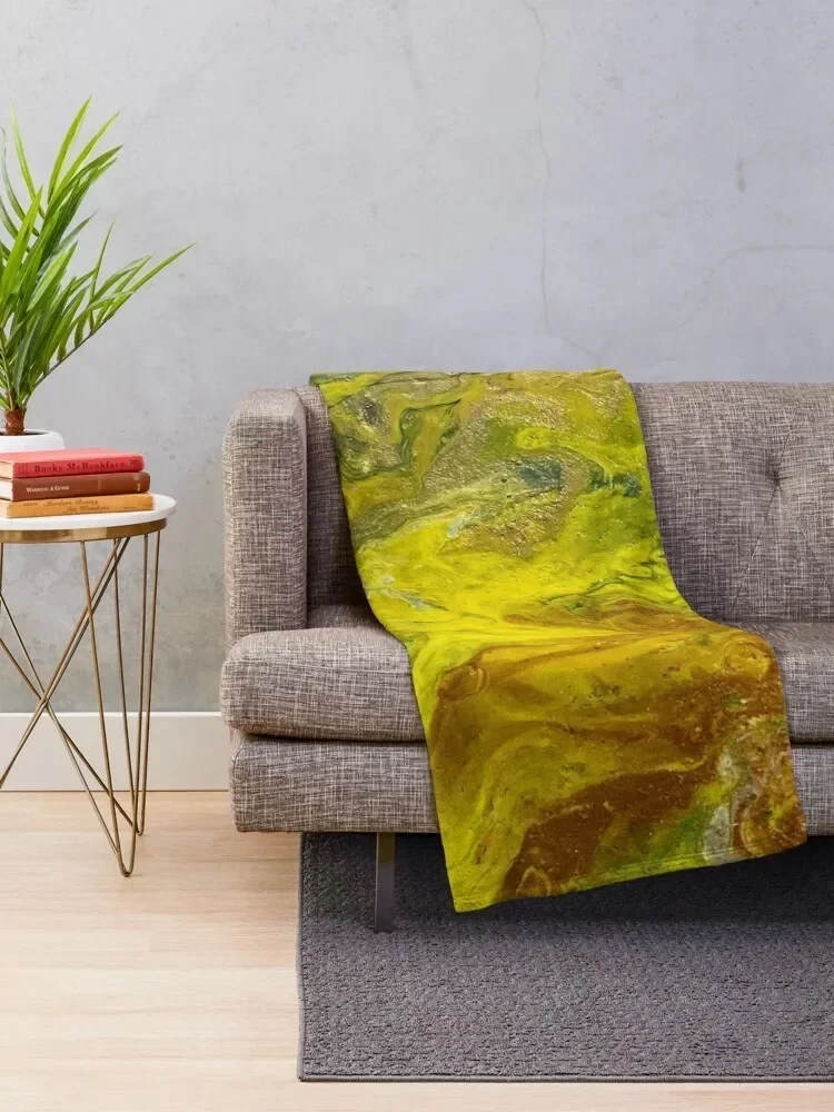 Yellow, Green, Silver and Red pour painting. Throw Blanket Sofa Quilt blankets and throws Fashion Sofas manga Blankets