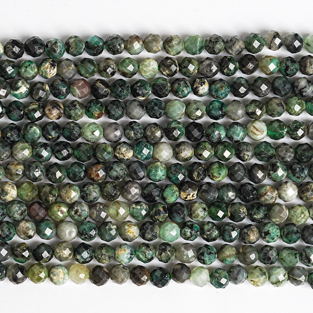 1 Strand Natural Emerald 4-5mm Faceted Loose Beads Gray Green Gemstone Beads For Jewelry Making DIY Bracelet Necklace