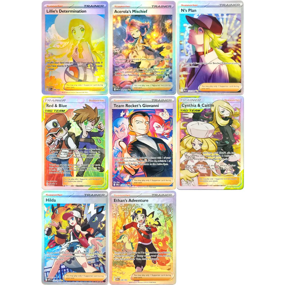 Tarjeta Proxy de Pokémon: Lillie, Determinación, Acerola, Rojo, Azul, Hilda, Cynthia, Caitlin, Mischief, Colección TCG en Inglés