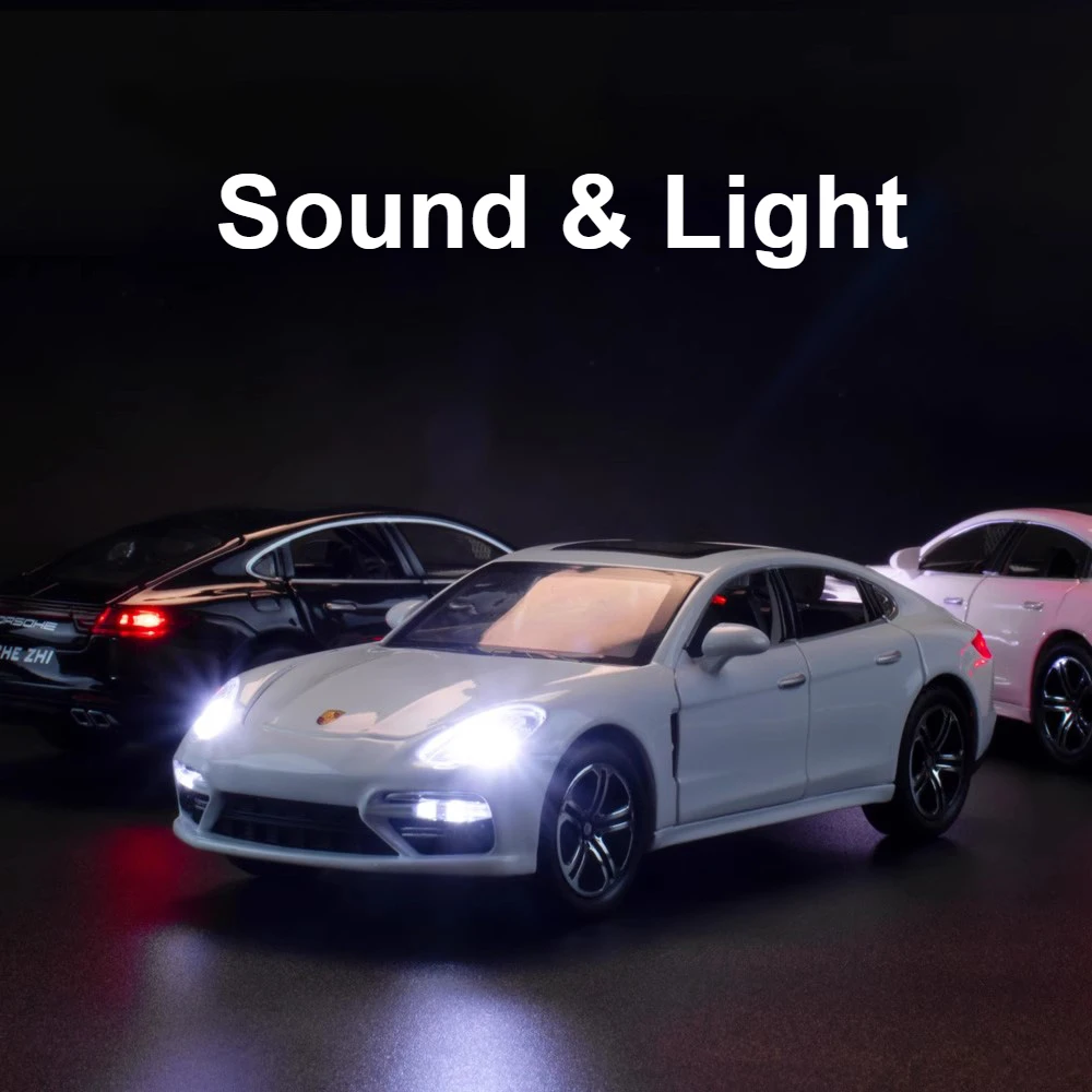 Panamera ของเล่นโมเดลรถยนต์สปอร์ตอัลลอยด์แบบ1:32, ของเล่น Diecast ประตูเปิดด้วยเสียงยานพาหนะรุ่นของขวัญวันหยุดสำหรับเด็กผู้ชาย