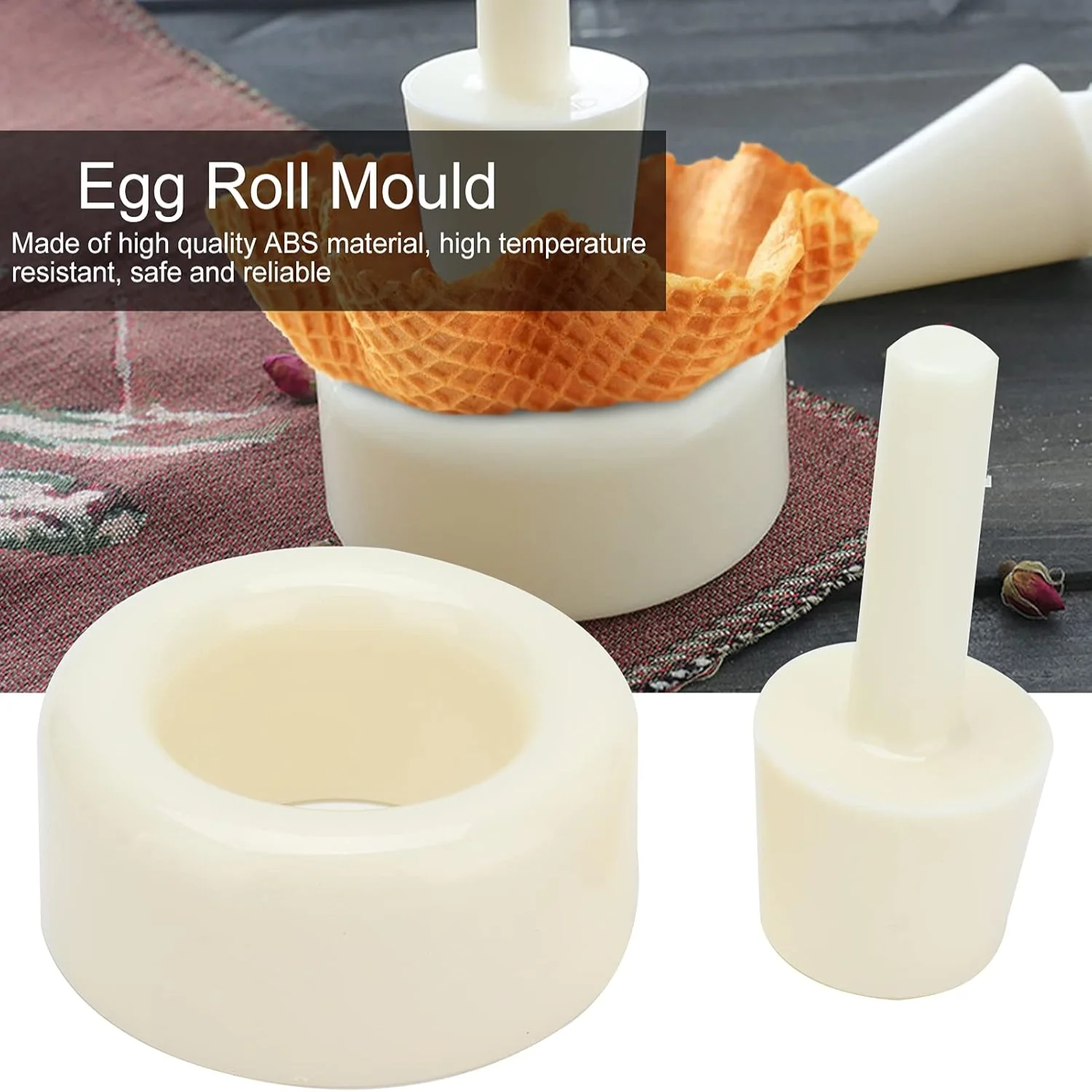 Crispy Waffle  Kit, Plastic Ice Cream Maker  Roller Forming Tool  Roller Egg Roll DIY Mold Waffle  Mold Kit for Kitchen