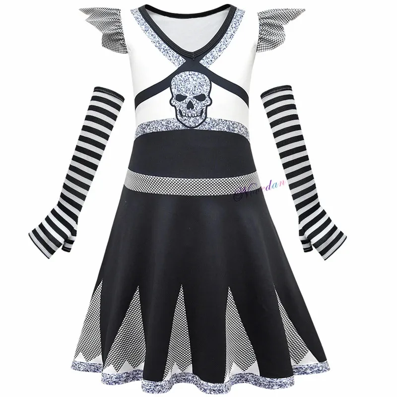 

CyGirls Carnival Halloween Cheerleader Costume Cosplay Kids Zombie Addison Outfit Fancy Dress Cheer Uniform Costume Clothes