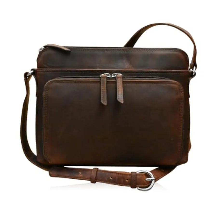 

Crossbody bag for daily commute and travel, genuine leather, black, RFID blocking protection and adjustable strap