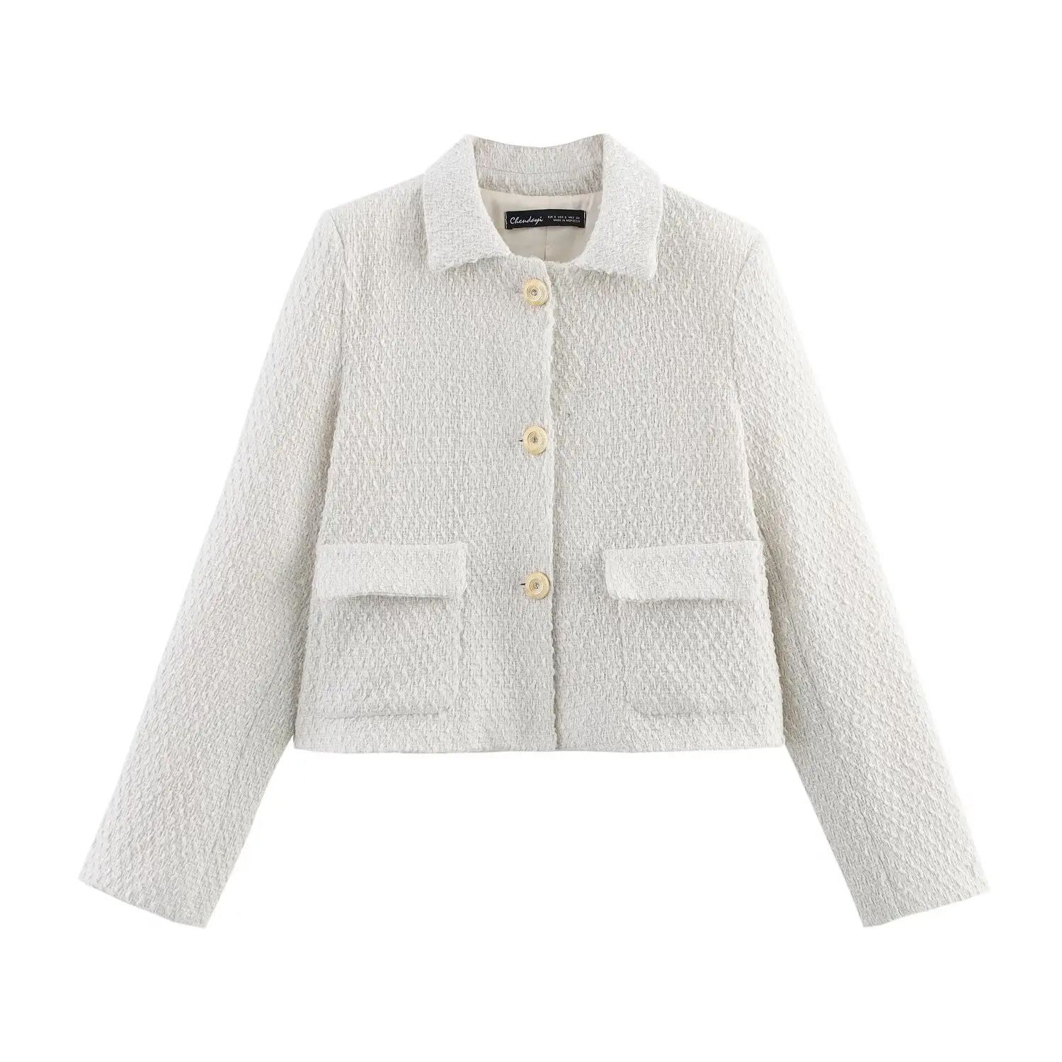 

2025 New Women's Clothing European and American Style Fashion Lapel Symmetrical Pocket Short Tweed Jacket