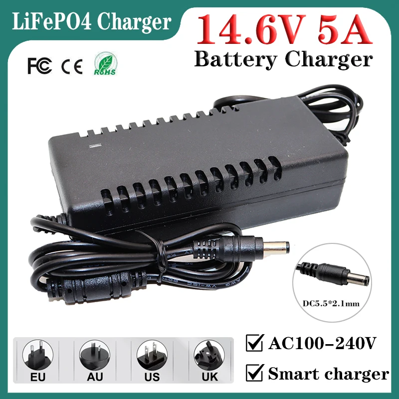 14.6V 5A LiFePO4 Charger 4Series 12V Lithium Iron Phosphate battery charger 12.8V 14.4V battery pack Power Adapter DC5.5mm*2.1MM