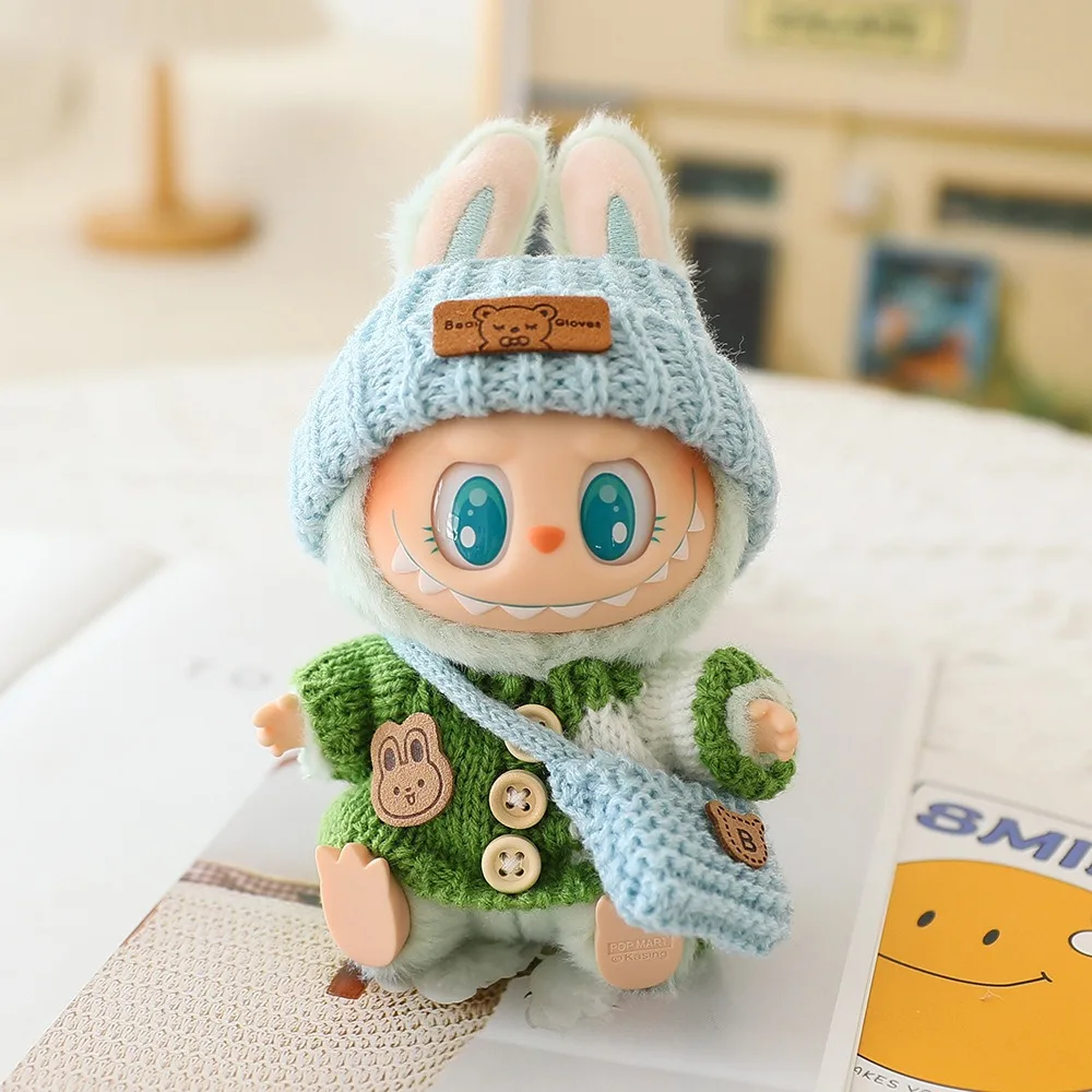 

Cute Labubu Bunny Doll Accessories with Knitted Clothes Rabbit Ears Hat Heart Sweater for Toy Collectors Labubu Clothes