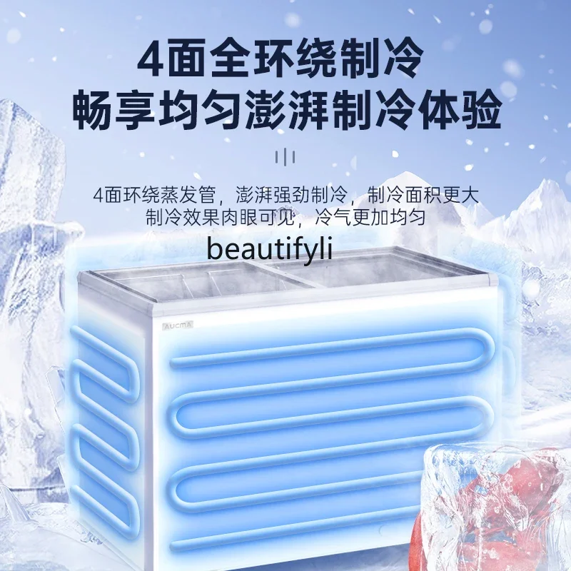 A01 Commercial freezer display, refrigerated, frozen and fresh-keeping large-capacity transparent glass island freezer