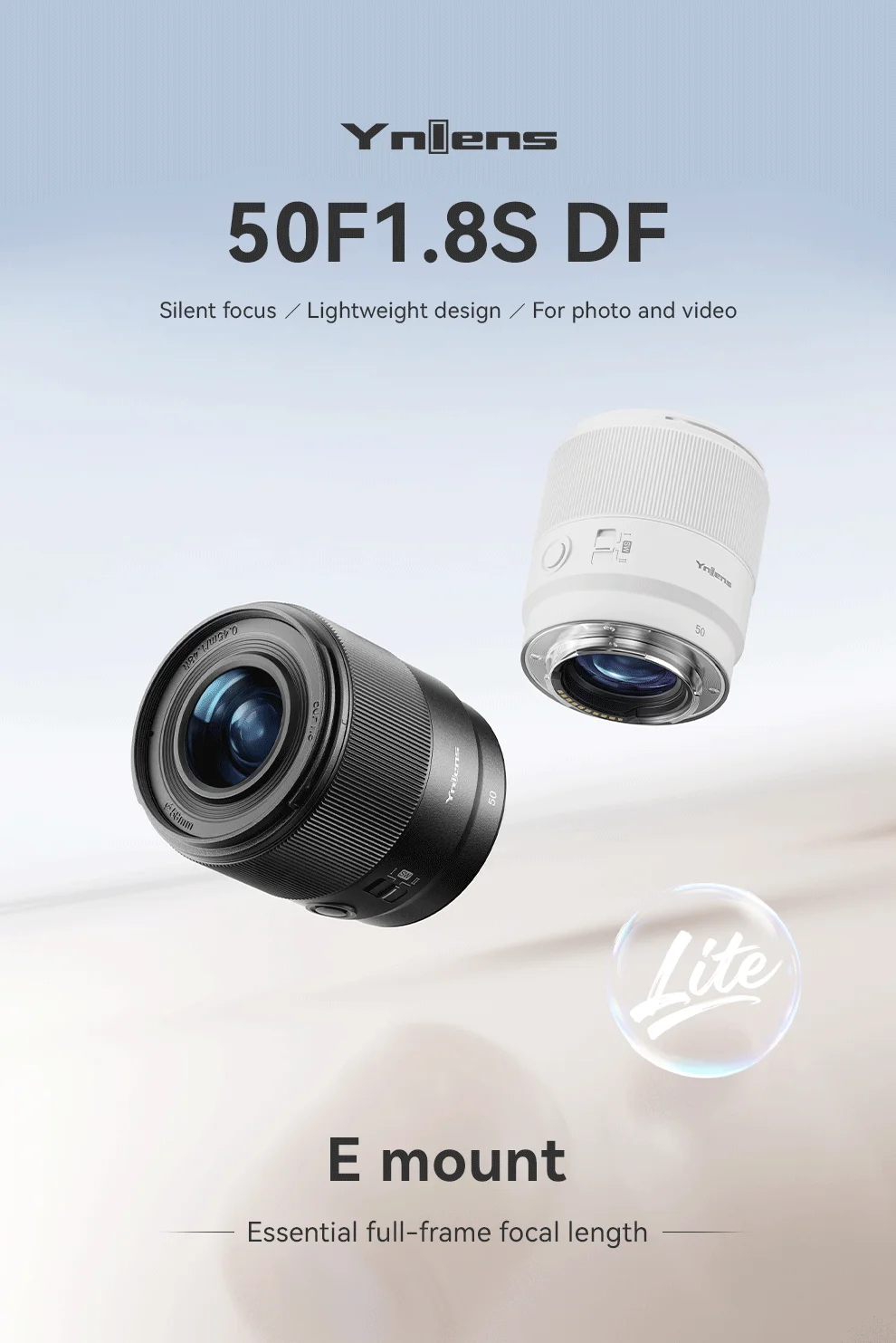 YONGNUO 50mm F1.8 50F1.8S DF AF E-Mount gran apertura enfoque automático marco completo lente principal estándar para cámara Sony E