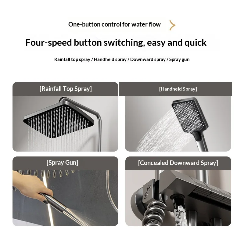 Shower Set,Modern High-pressure Digital Display Rainfall Spray Wall Mount Anodized Finish Shower Head Set Home Bathroom Toilet C