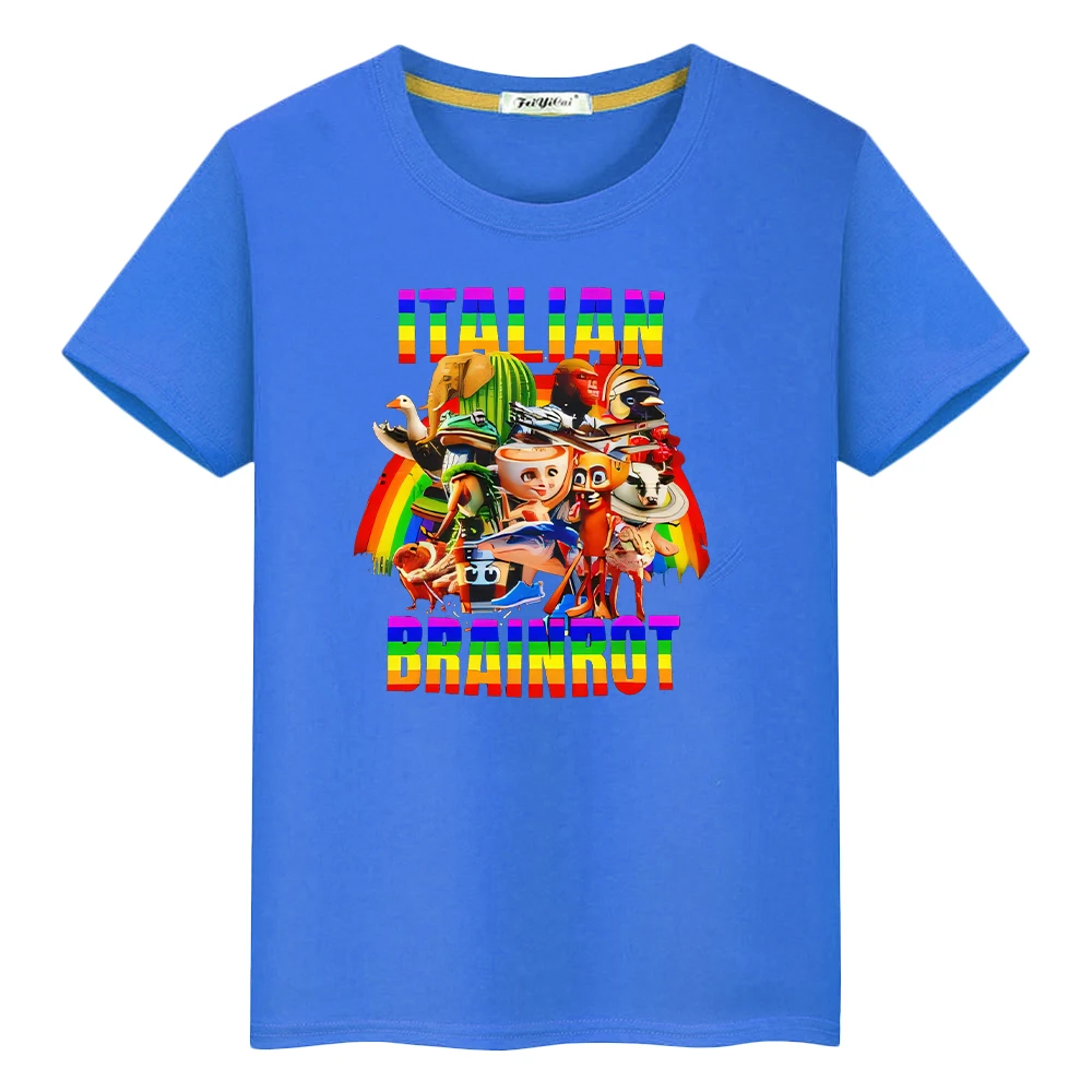 

t shirt for kids boy 10years Italian Brainrot print cartoon Tops Anime Short 100%Cotton Tees kids clothes girls y2k one piece