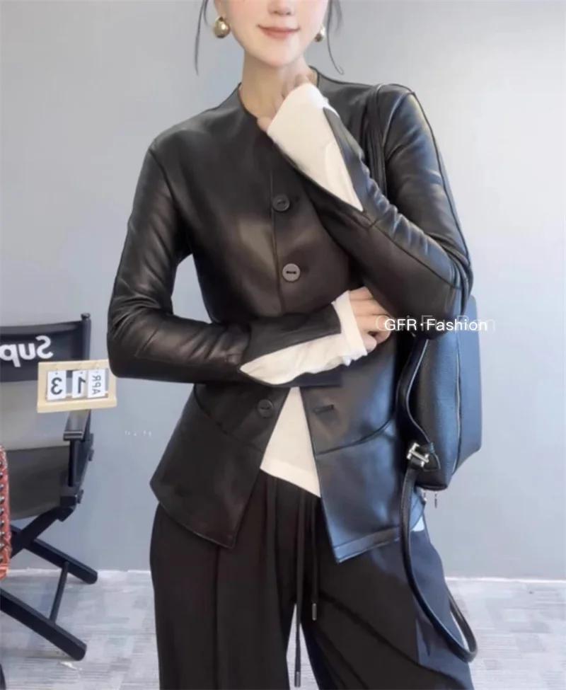 Leather Jacket High-quality Leather Coat Women's Spring Women's Jackets Buckle Waist Slim Joker Leather Jacket New Outerwear