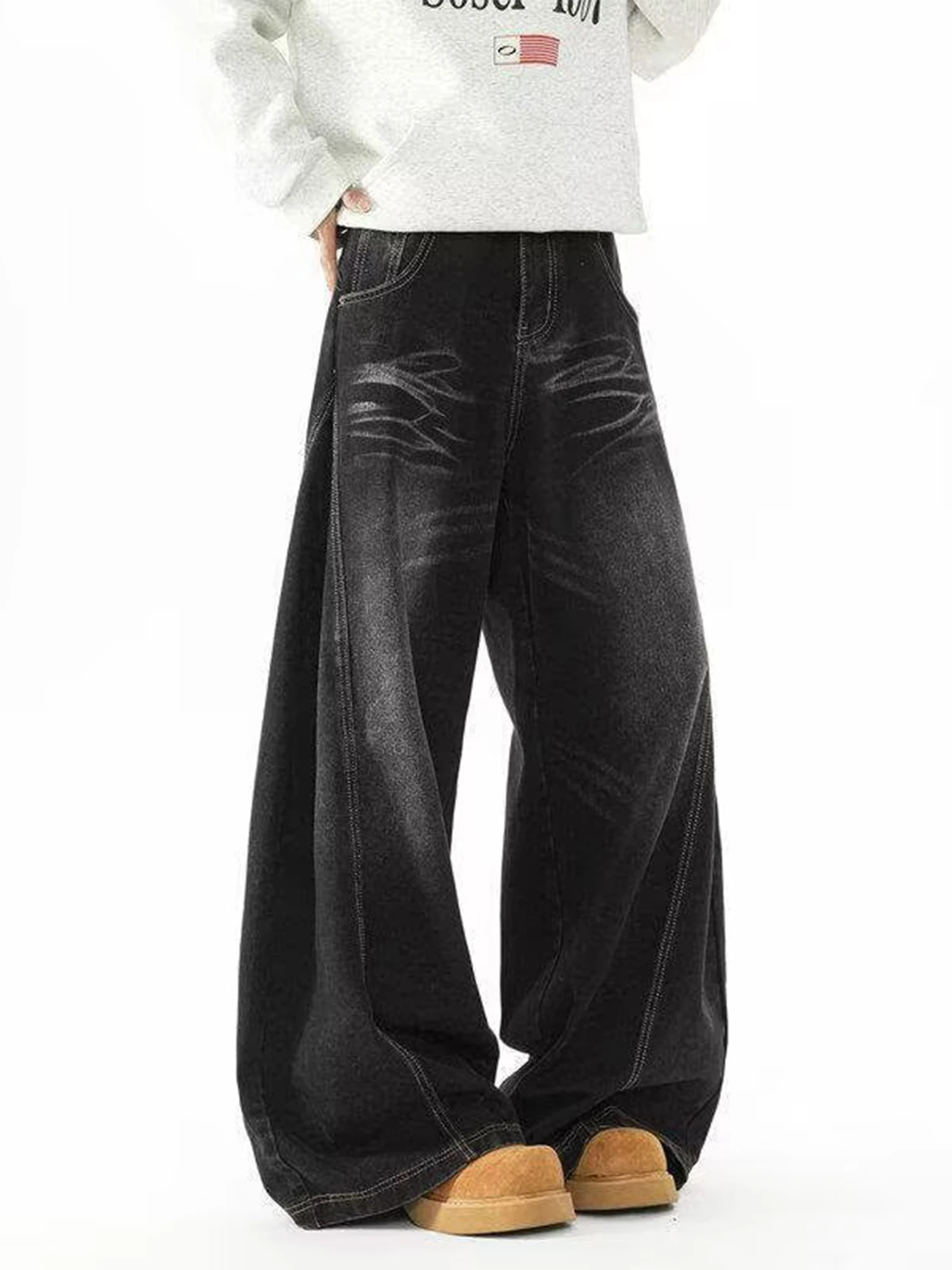 女性ブルーだぶだぶのボーイフレンドジーンズ原宿ヴィンテージ Y2k ワイドレッグデニムズボンオーバーサイズジーンズ長ズボン日本 2000 年代の服新しい