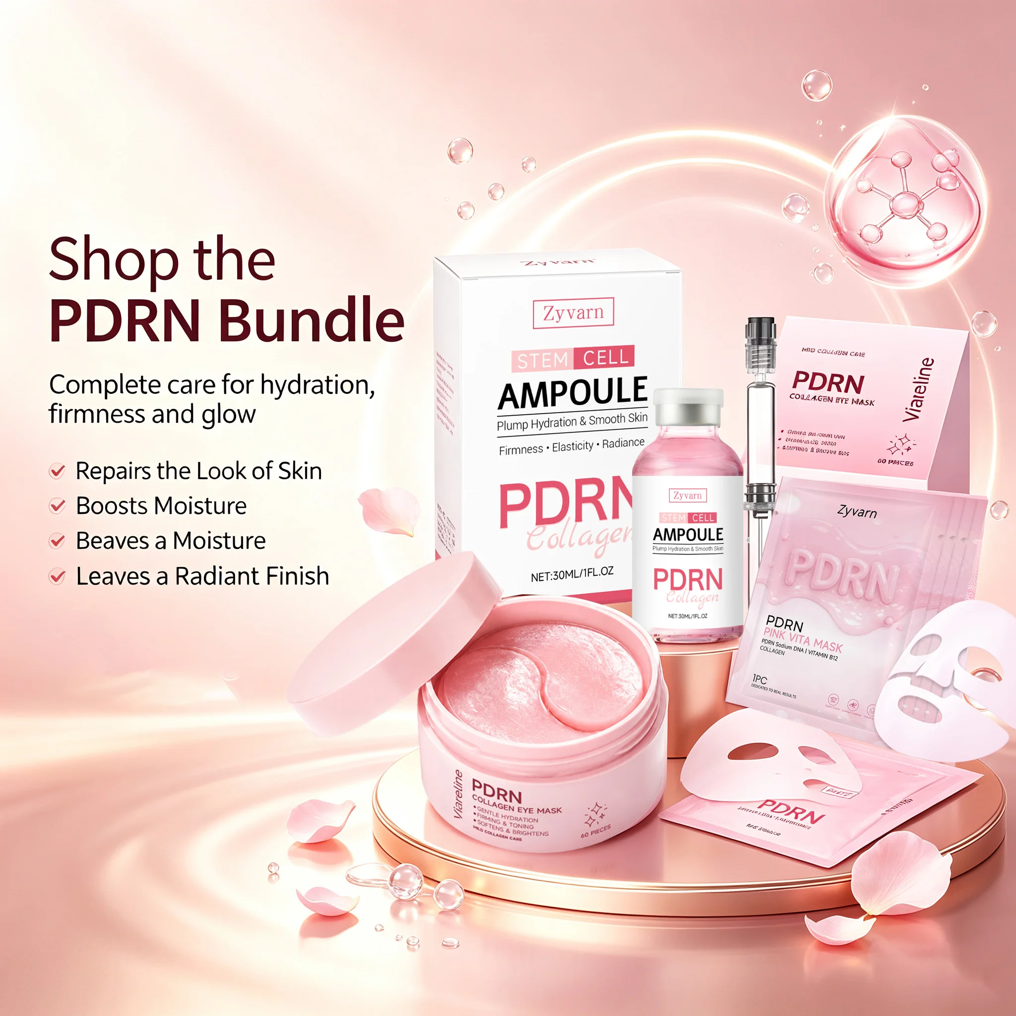 PDRN DNA Skincare Topical Serum Ampoule Pink Vita Mask Hydrogel Eye Patch for Glass Skin Anti-Aging Barrier Repair Kit K-Beauty