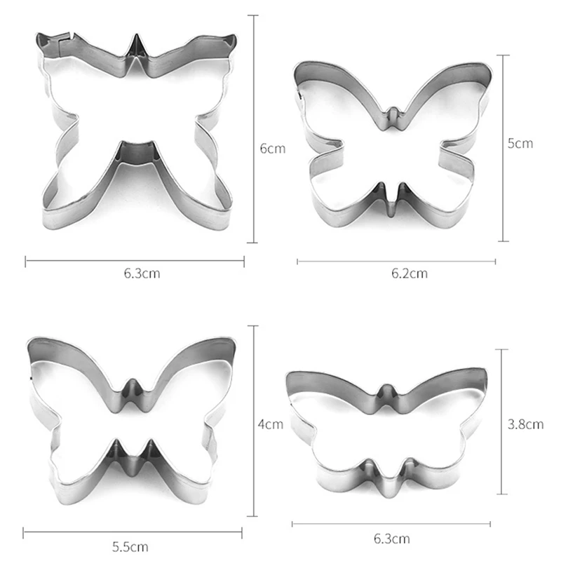 5pcs/set Butterfly Cookie Cutter Stainless Steel Biscuit Mould Butterfly Shape Fondant Cake Mold DIY 3D Pastry Cake Tools