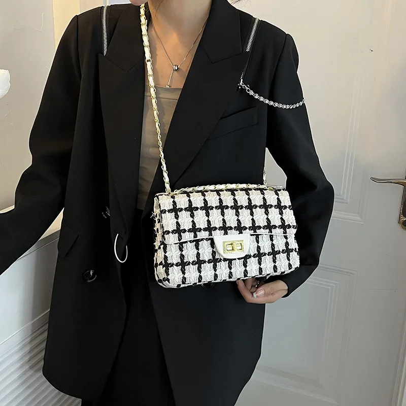 

Niche personalized design contrasting color plaid small square bag 2025 simple trend chain shoulder bag crossbody women's bag