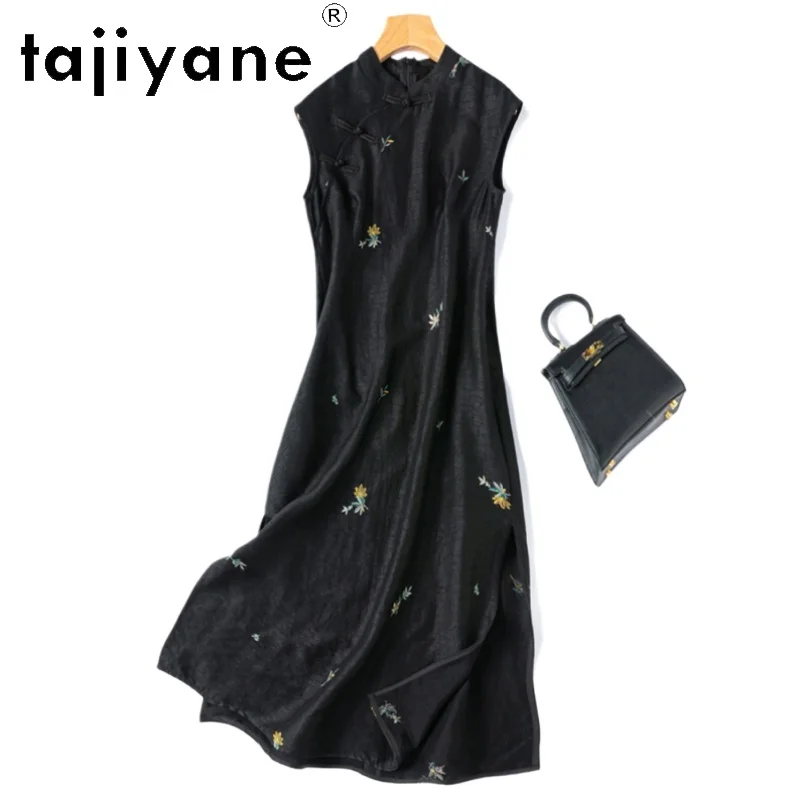 

TAJIYANE 100% Natural Mulberry Silk Dress Woman Summer 2025 Party Long Dresses Black Slim Frocks Ladies Clothes платье женское